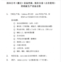 因本公司（搬遷）設備更新，現(xiàn)有紙板生產(chǎn)設備出售