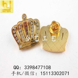 金屬鏤空徽章，皇冠水鉆襟章，鋅合金立體徽章